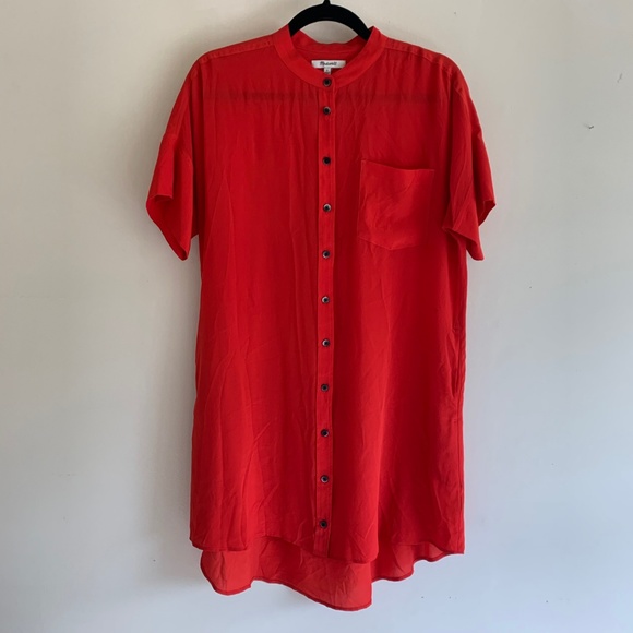 Madewell Button Down Red Silk Shirt Dress - Picture 5 of 7